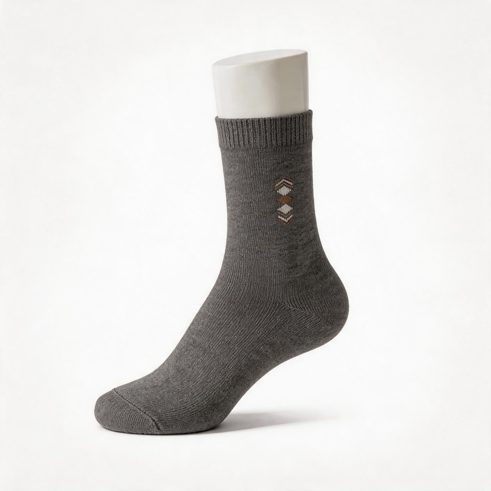 Dark gray everyday crew sock with small diamond embroidery on a white background
