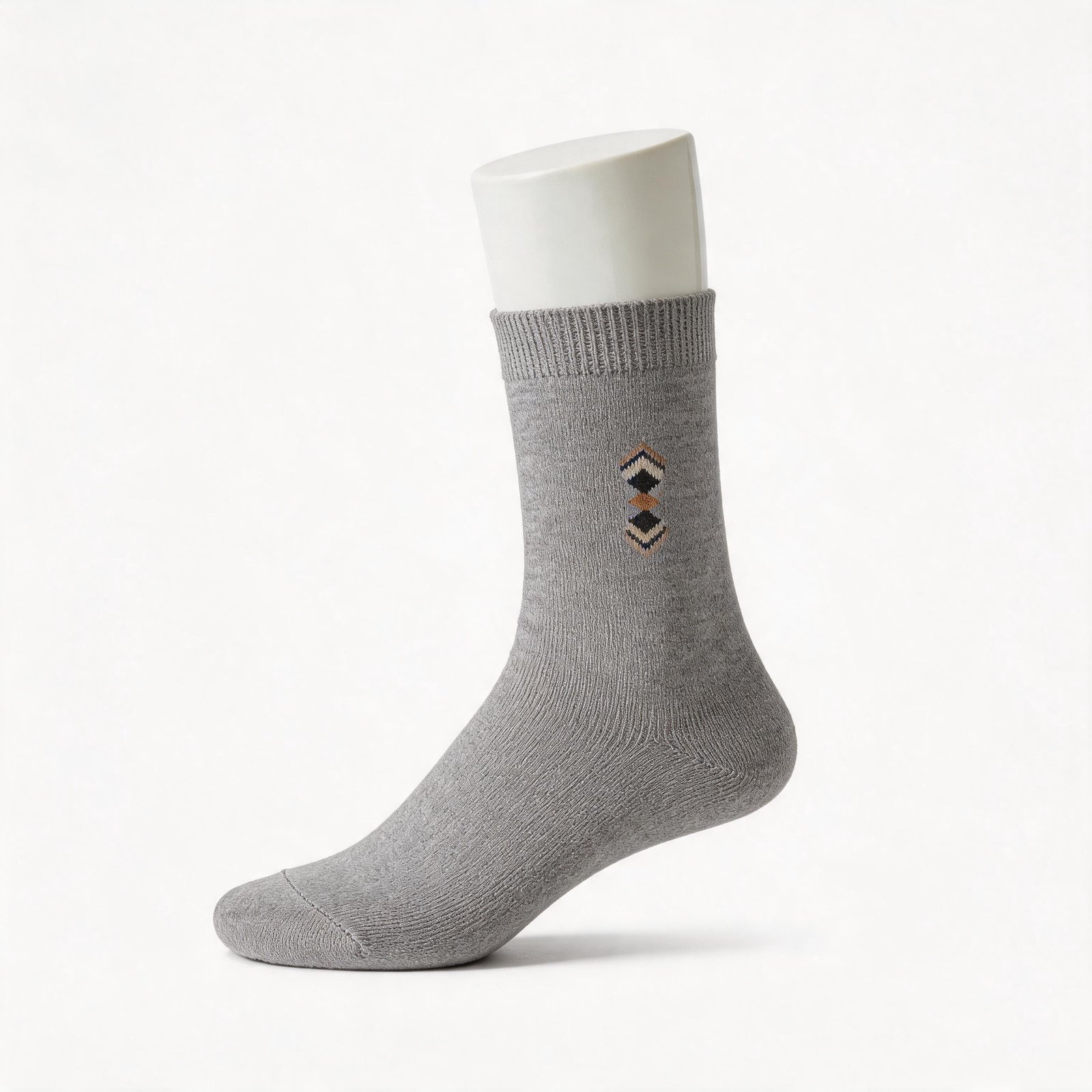 Light gray everyday crew sock with small diamond embroidery on a white background